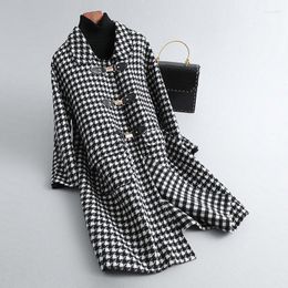 Women's Wool & Blends 2023 Houndstooth Cashmere Coat Belt Outerwear Jacket Women Natural Cloth QN3699 Tess22