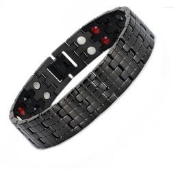 Link Bracelets Black Stainless Steel Cube Grid Mosaic Wide 16mm Pure Titanium Energy Magnet Bracelet
