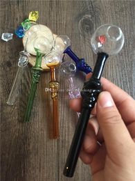 Colourful glass pipe Skull Smoking Handle Pipes Straight Mini 14cm Smoking Pipes Hand Blown Recycler Best Oil Burner pipe 2pcs