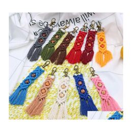 Key Rings Bohemian Tassel Keychain Wood Bead Rame Chain Handmade Cotton Thread Keyring Bag Charm Gifts For Women Accessories Drop De Dhsal