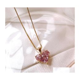 Pendant Necklaces Fashion Jewelry Crystal Pink Heart Necklace For Women Choker Earrings Drop Delivery Pendants Dhvu7