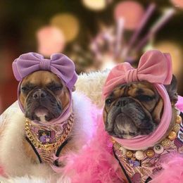Dog Apparel Pet Headgear Teddy Up Bow Hat Girls Turban Knot Hair Bands Head Wrap Knitted Headband Gift