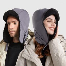 Berets Men Women Winter Cycling Outdoor Windproof Bomber Hats Plus Velvet Thic Warm Ear Protection Soft Earflap Cap Male Ski Snow