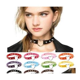 Chokers Punk Gothic Vintage Stud Rivet Spike Collar Necklace Metal Heart Leather Necklaces For Women Girls Fashion Jewellery Drop Deli Otonj