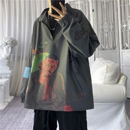 Men's Hoodies Graffiti Sweatshirt Loose Brand Printing Hip-Hop Plus Size Korean Casual Jacket Hooded 2023 All-Match Zipper