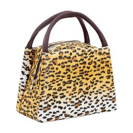 Ethnic style lunch box bag leopard print portable lunch bag outdoor multifunctional handbag