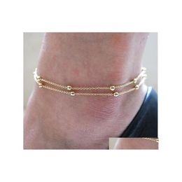 Anklets Fashion Jewellery Beads Chain Anklet Double Layer Beach Chains Foot Ring Drop Delivery Dhxcn