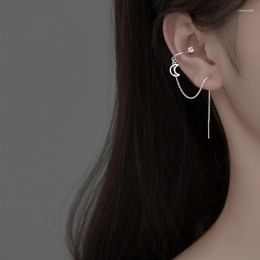 Dangle Earrings Real. 925 Sterling Silver Fine Jewelry Hollow Moon &Zircon Cuff Threader Piercing Ear C-G6171