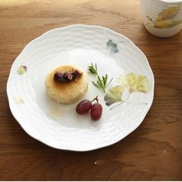 Plates Printed Ceramic Plate Fruit Salad Dessert Flat Dish White Deep Soup Tray Nordic Round Steak Kitchen Tableware