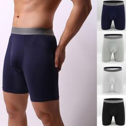 Underpants Men's Casual Fitness Boxer Shorts Anti-friction Long Leg Breathable Ice Silk Underwear Male Elastic Comfortable Boxers