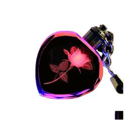 Keychains Lanyards Personalised Design Colorf Fairy Rose Flower Pattern Love Shape Crystal Rhinestone Led Light Keychain Lover Key Otfrz