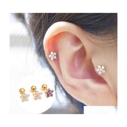 Dangle Chandelier Gold Sier Colour Flower Earrings Cz Cartilage Stainless Steel Helix Ear Stud Piercing Crystal Zircon Charm Earrin Dhm68