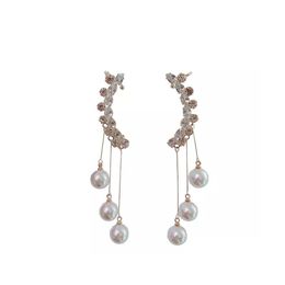 Ear Cuff Korean Statement Shinning Zircon Pearl Tassel Earrings For Women Personality Jewelry Earings Drop Delivery Ot34X