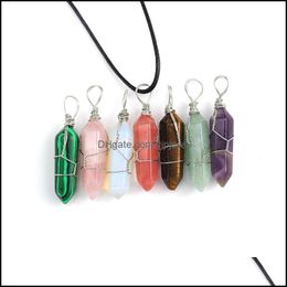 Arts And Crafts Wire Wrap Quartz Point Pendant Necklaces Reiki Healing Crystal Tiger Eye Amethyst Opal Aventurines Necklace For Wome Dhavr