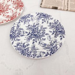 Plates French Fashion Hand-painted Blue Flower Plate Creativity National Day Gift Ceramic Western Household Cake Fruit