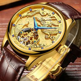 Wristwatches Top Men's Watch Tourbillon Automatic Mechanical Wrist Watches Dragon Gold Dial Leather AILANG 6826