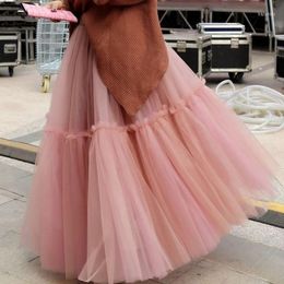 Skirts 2023 Winter Vintage Gothic Pleated Long Tulle Skirt Tutu Femme High Waisted Runway Mesh Korean Fashion Clothing