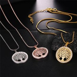 Pendant Necklaces Tree Of Life Crystal Round Necklace Rose Gold Colours Bijoux Collier Elegant Women Jewellery Gifts DropPendant