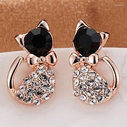 Stud Earrings Women Lady Earring Elegant Black Crystal Rhinestone PR Sale