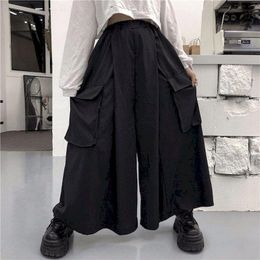 Women's Pants & Capris High Street Black Cargo Men Yamamoto Pocket Trousers Loose Casual Straight Wide Legs Oversized Japanese Bottoms Cloth