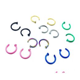 Nose Rings Studs Colorf Fake Piercing Ring Body Industrial Stainless Steel Jewellery 8/10Mm Drop Delivery Otqqn