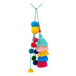 Keychains Lanyards Fashion Pompom Long Tassel Key Chains For Lady Pompoms Pendant Bohemian Ball Women Keychain Jewelry Bag Accesso Dhoqx