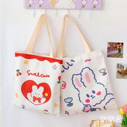 Evening Bags Cartoon Double Sided Print Canvas Bag For Women Girls 2023 Fashion Red Bear Cute Tote Female Handbag Eco Shopping
