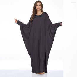 Ethnic Clothing Women Arab Muslim Vestidos Femininos Satin Batwing Long Sleeve Maxi Dress Solid Colour Wrap Abaya Dubai Turkey Hijab Robe