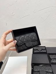 5A Black Gold Sheepskin Caviar Classic Men Women Mini Small Wallet High Quality Credit Cf Card Holder Slim Bank Cardholder Card Slot with Box