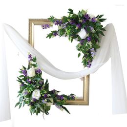 Decorative Flowers Artificial Flower Rose Lavender Wooden Frame Wedding Backdrop Arch Decor Wall Pography Silk