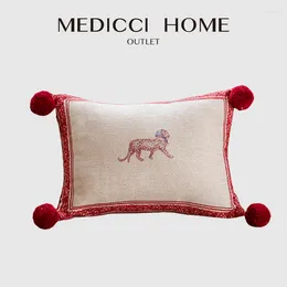 Pillow Case Medicci Home Vintage Headscarf Leopard Rectangular Cushion Covers 30x40cm Nostalgic Style Lumbar With Pompon Tassels