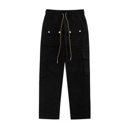 2023 New Men's pants North American High Street Brand Rhude Correct Version of Basic Multi Pocket Hem Button Vibe Style Women's Straight Overalls