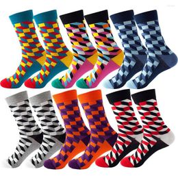 Men's Socks 6pairs Happy Men Women Street Fashion Novelty Funny Sock Grid