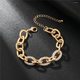 Link Bracelets Fashion Luxury Zircon Punk Golden Metal Thick Chain Charm Jewellery Bracelet For Women Birthday Party Anniversary Gift