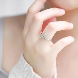 Wedding Rings Green Leaf Opal Simple Delicate Silver Colour Adjustable For Women Elegant Glitter Jewellery Wholesale