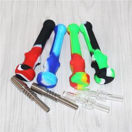 Hookahs Silicone Nectar Mini Water Pipes with GR2 Titanium Nail 14mm Concentrate Dab Straw Silicone Pipe Oil Rigs