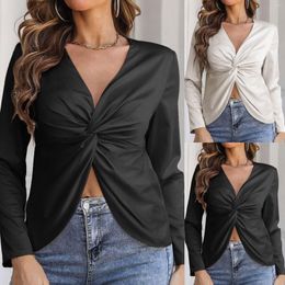 Women's Blouses Womens Swim Tee Woman Ladies Elegant Women Shirt V Neck Sexy Black Silk Satin Long Sleeve Crop Top Blouse Cool