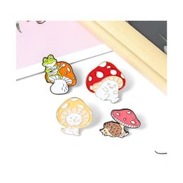 Pins Brooches Personality Mushroom Pins Ornaments Frog Cat Hedgehog Modelling Badge Lovely Accessories Baking Paint Fashion Versati Dhgej