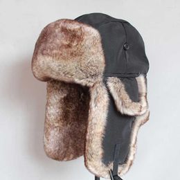 Berets Women Fashion Bomber Hats Winter Men Warm Russian Ushanka Hat With Ear Flap Fur Male Windproof Trapper Cap Earflap Black