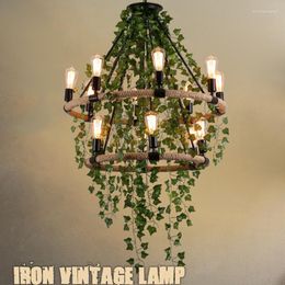 Pendant Lamps Personality Wind Music Restoring Ancient Ways Internet Cafe Restaurant Meal Rope Green Plant And Lanterns