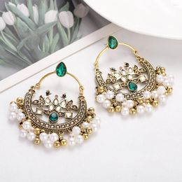 Stud Earrings Vintage Green Crystal Peacock Dangle Women Ethnic Gold Color Beads Tassel Female Wedding Jewelry