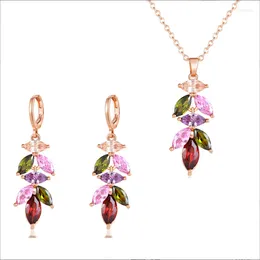 Necklace Earrings Set Grier Fashion Coloured Zircon Wedding Jewellery Rose Gold Sets Earring For Women Crystal Bride Party Gift
