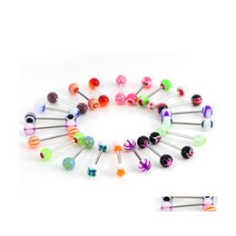 Tongue Rings 100Pcs/Lot Body Jewellery Fashion Mixed Colours Tounge Bars Barbell Piercing C3 Drop Delivery Dhn8D