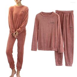 Women's Sleepwear Autumn Winter Women's Cute Velvet Fluffy Pyjama Shirt Solid Thicken Pijamas For Women Soft Long Sleeve Sleep Tops 2023