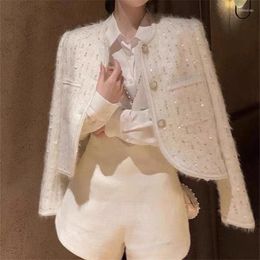 Women's Suits Small Long Sleeves Spring Autumn Sequins Luxury Office Blazers Women Jackets Fashion Clothing Short White Coats Mini Tops