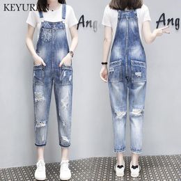 Women's Jumpsuits & Rompers 2023 Autumn Europe Fashion Women Overalls Denim Jumpsuit Ripped Hole Casual Jeans Sleeveless Female Loose