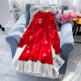 Casual Kleider Weihnachten Pullover Kleid Frauen Übergroße Schneeflocke Jacquard Weben Pullover Rote Strickwaren Lose Winter