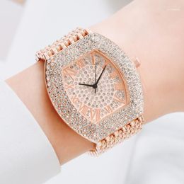 Wristwatches Big Dial Gold Luxury Rhinestone Watches Women Crystal Quartz Bracelet Ladies Dress Wristwatch Clock Relogios Moun22