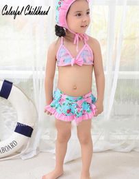 One Pieces 2PCS Summer Children Swinsuit Baby Girl Three Floral Bikini Swim Sets Kids Infant Swimwear Swimming Suits