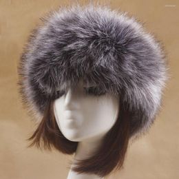 Berets Furry Hairband Fluffy Russian Faux Fur Women Girl Headband Hat Winter Ski Head Ear Warmer Hollow Skullies Beanies